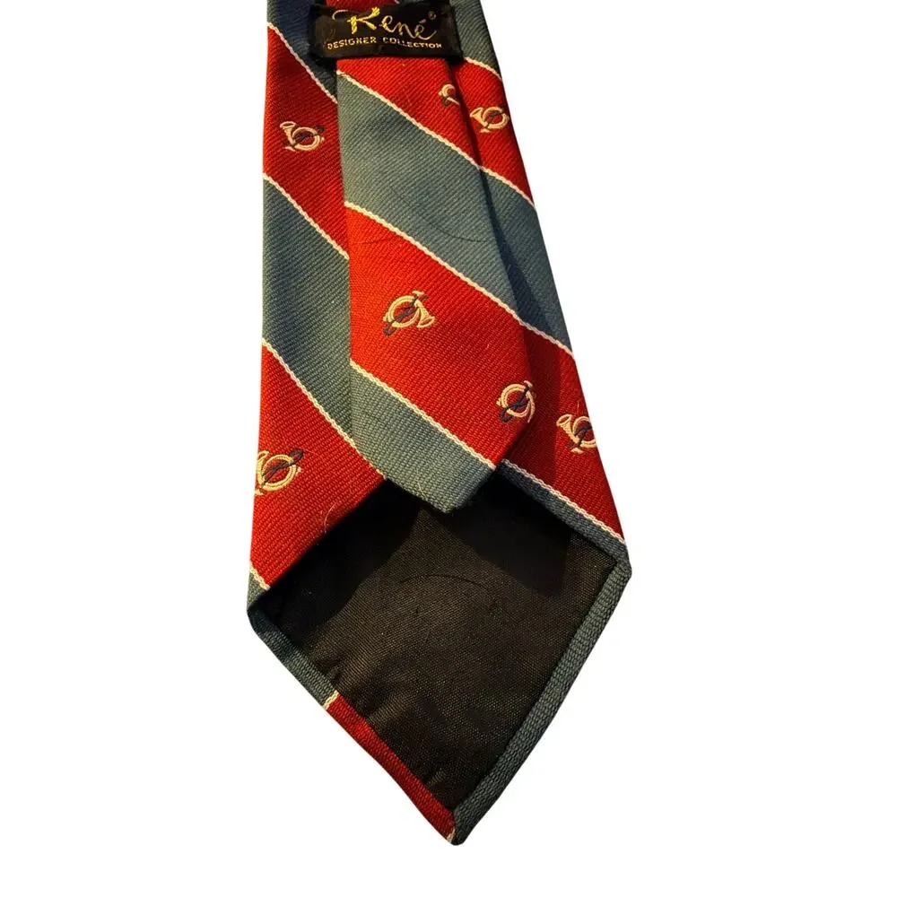Rene Designer Collection Red Green‎ Striped Novelty Silk Tie Classic